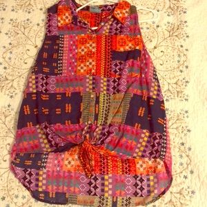 C&C California patchwork front tie top